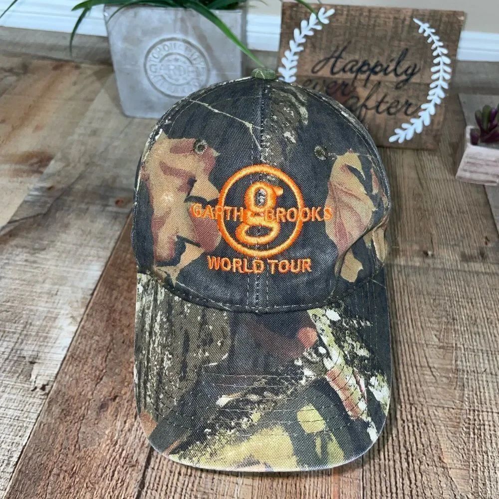 Garth Brooks World Tour Mens Cap Camo Orange Mossy Oak Adjustable Strap Hat